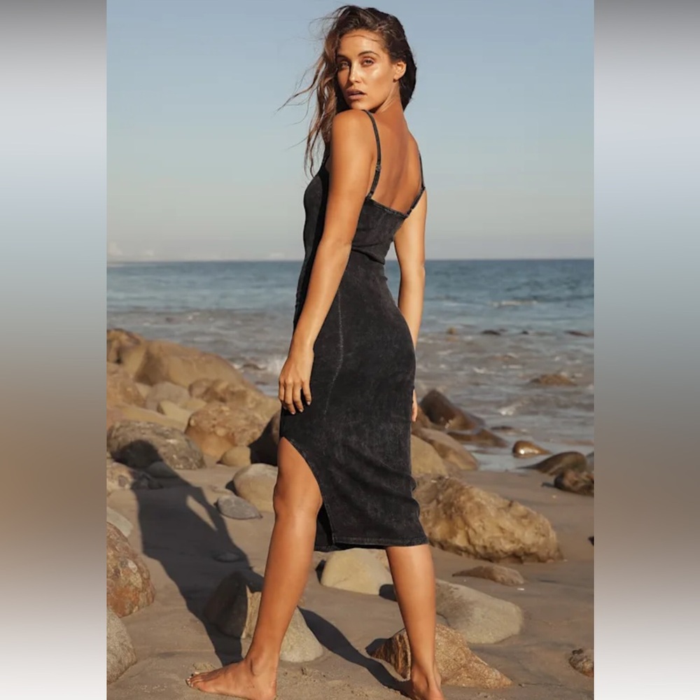 Lulu's Basic Bae Washed Black Ribbed Bodycon Midi… - image 2